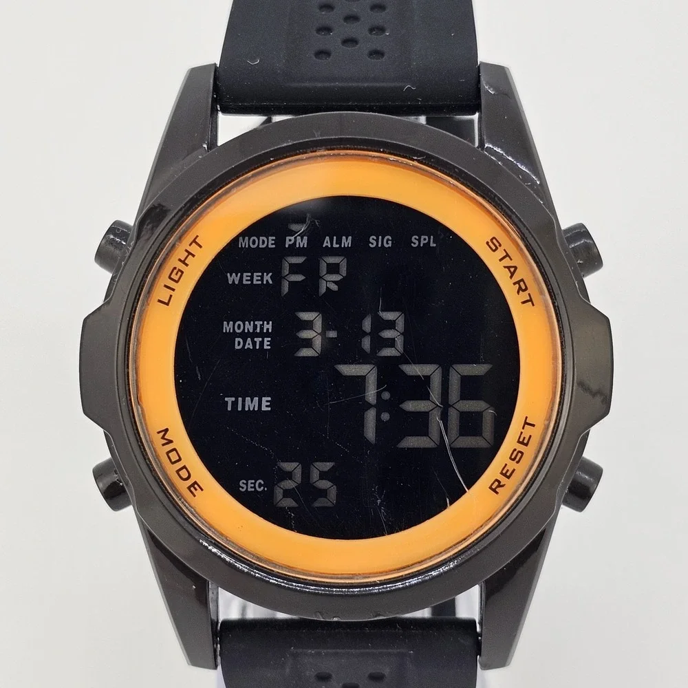 Men's Digital Watch 48MM Black Case Black Plastic Bands New Battery‎